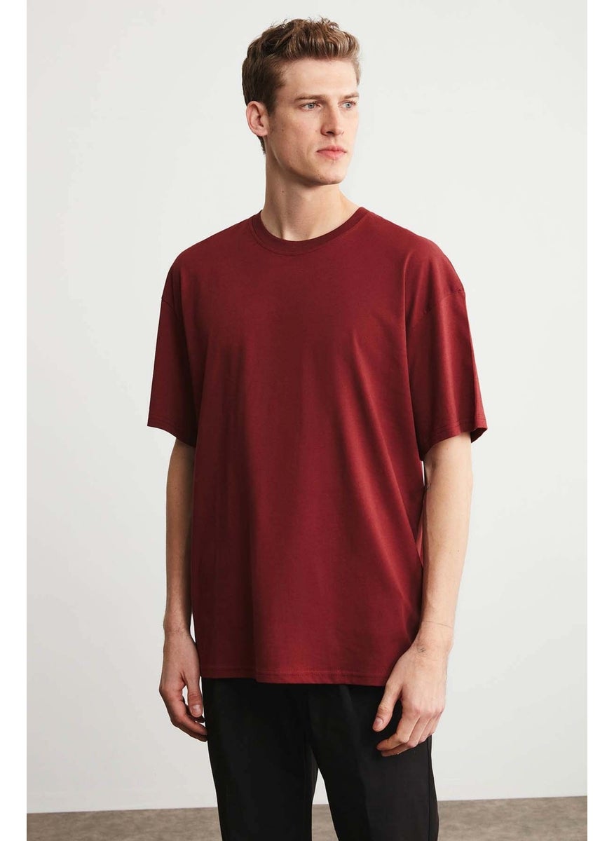 Jett Men's Oversize Fit Cotton Thick Textured Claret Red T-Shirt