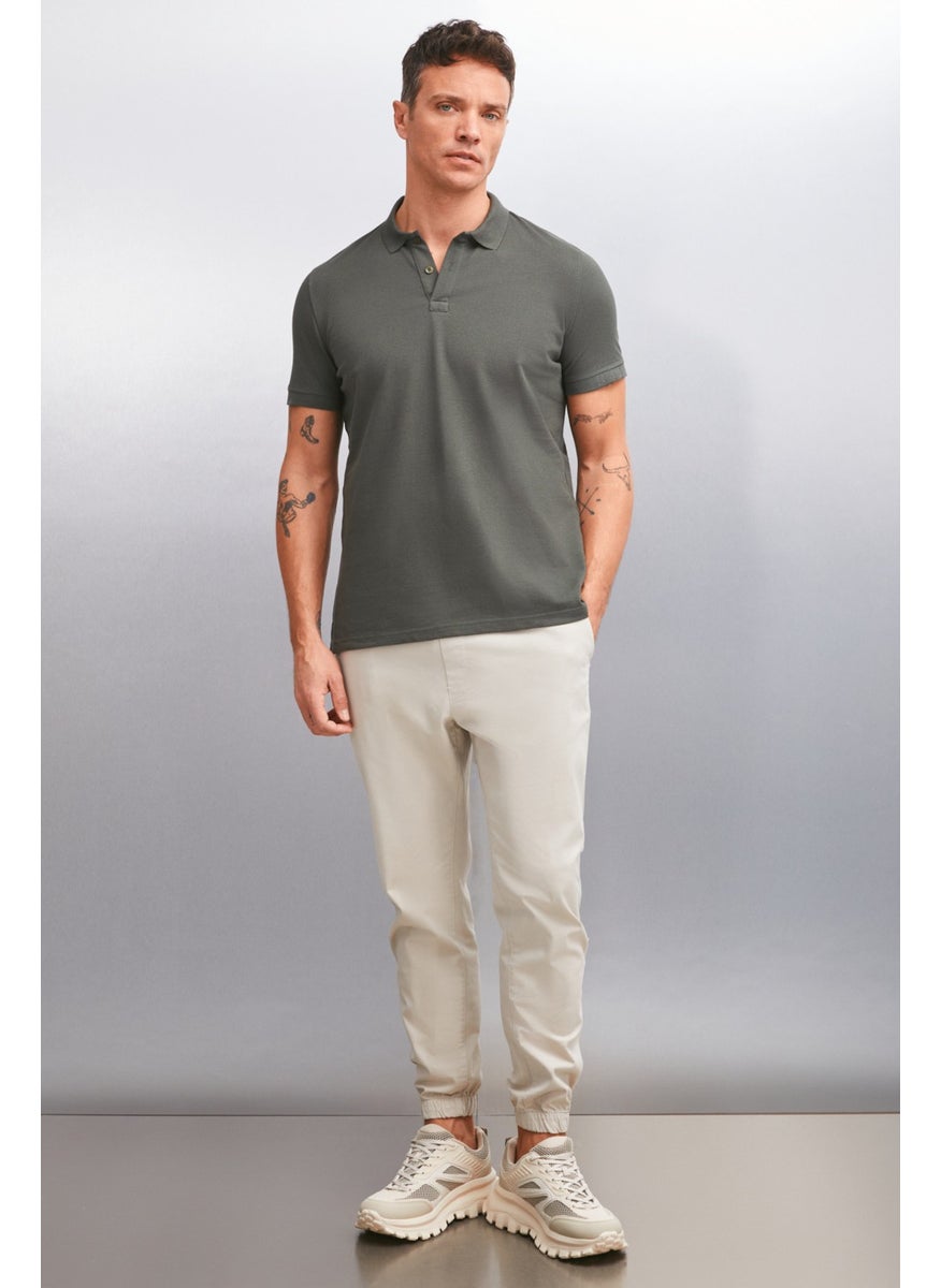 Foret Men's 100% Cotton Short Sleeve Regular Fit Khaki Polo Neck T-Shirt