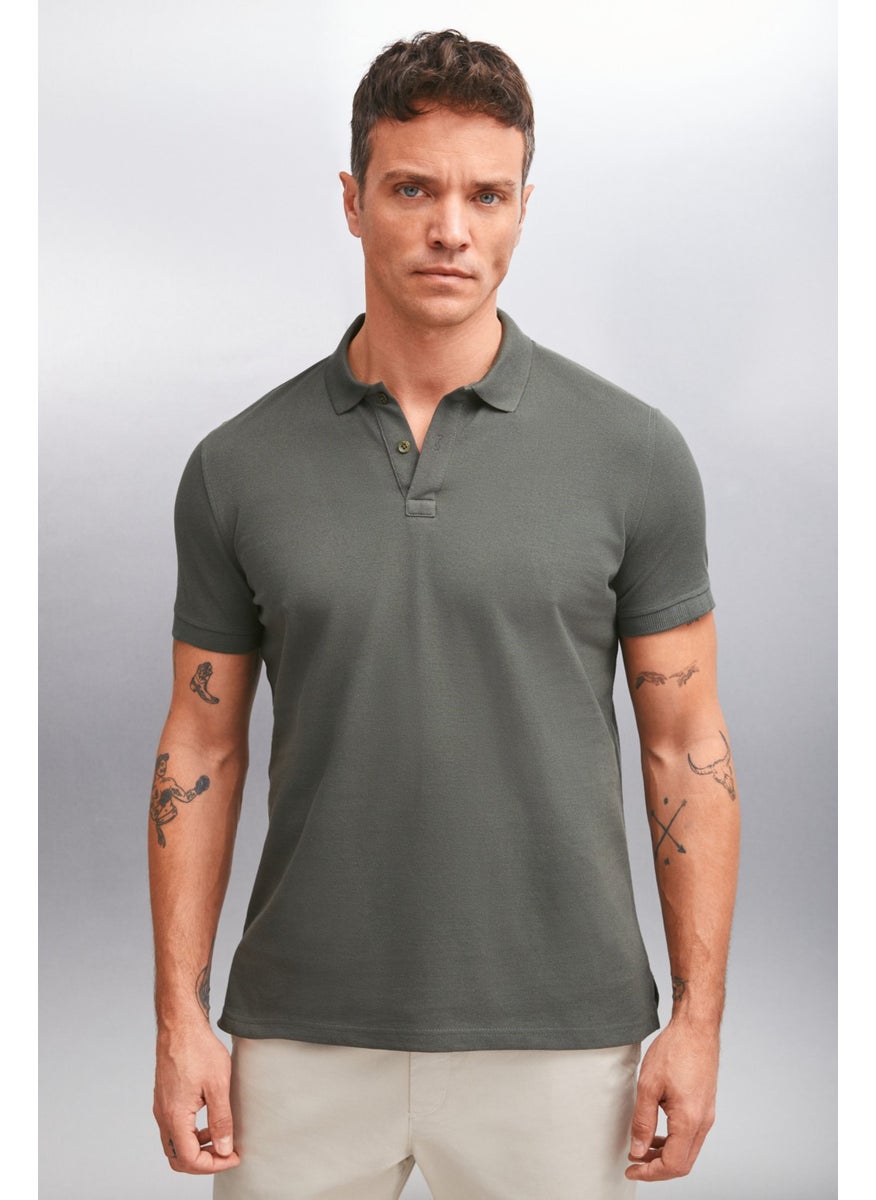 Foret Men's 100% Cotton Short Sleeve Regular Fit Khaki Polo Neck T-Shirt