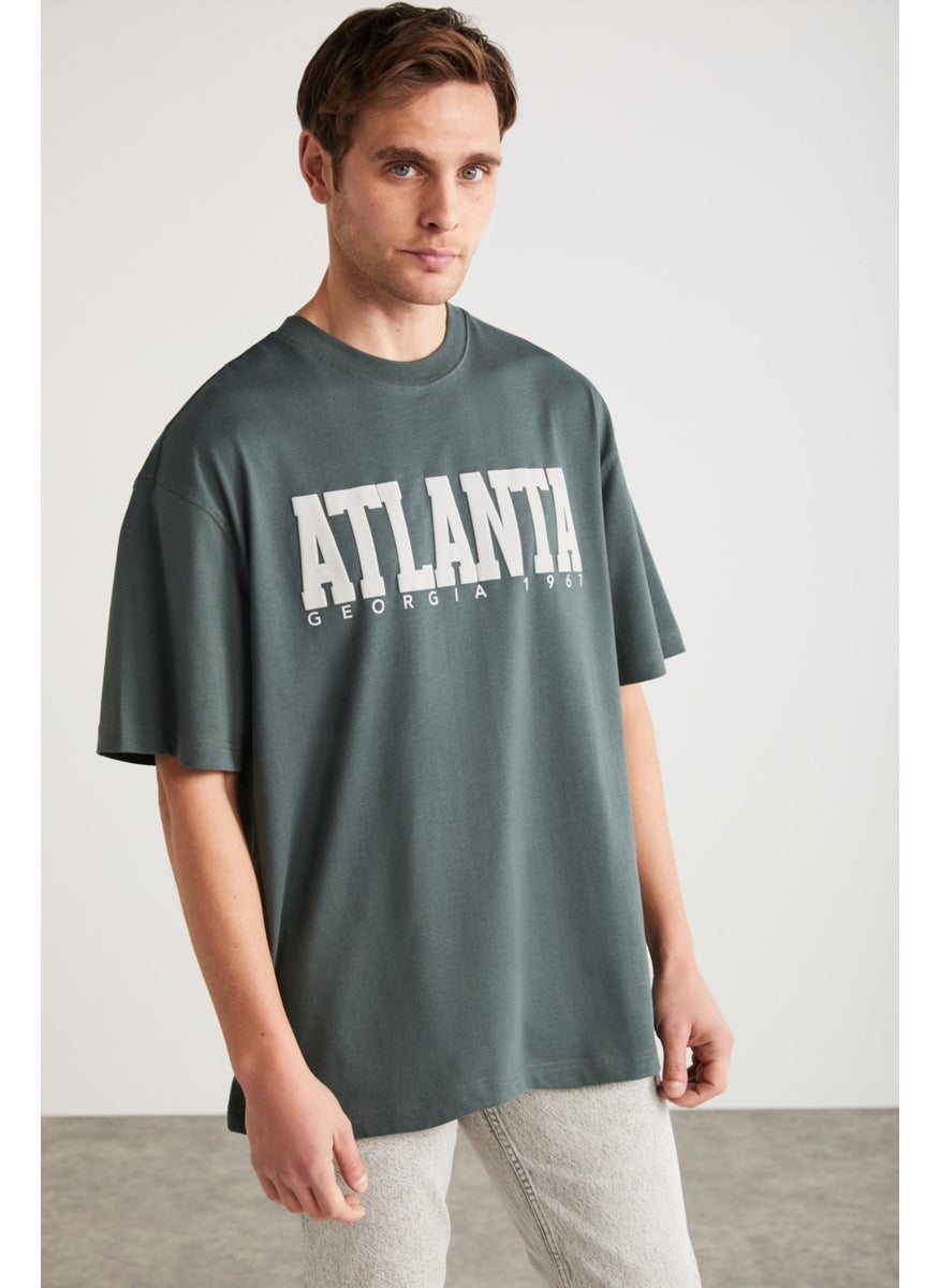 Atlanta Men's Cotton Short Sleeve Printed Green T-Shirt