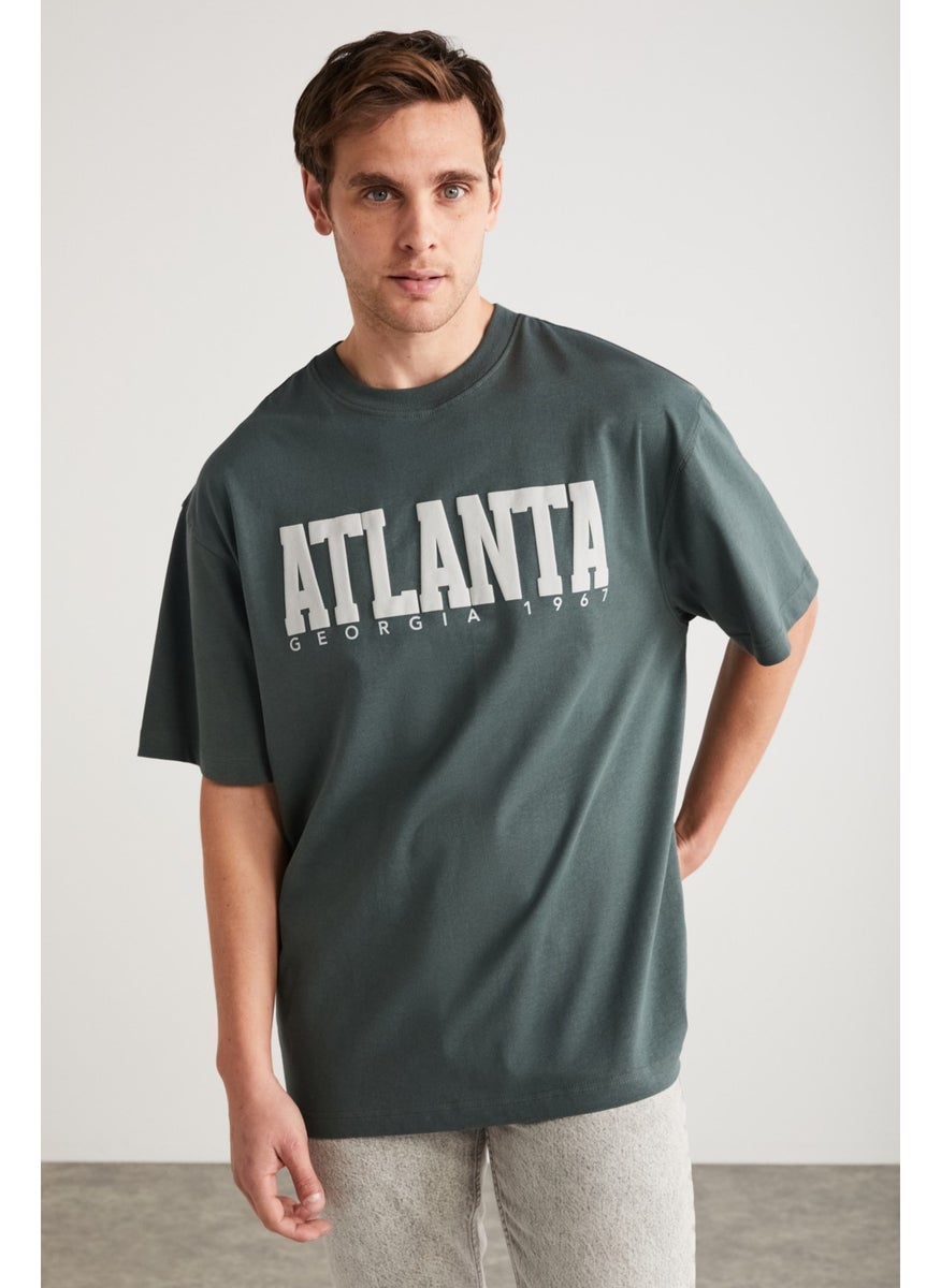 Atlanta Men's Cotton Short Sleeve Printed Green T-Shirt