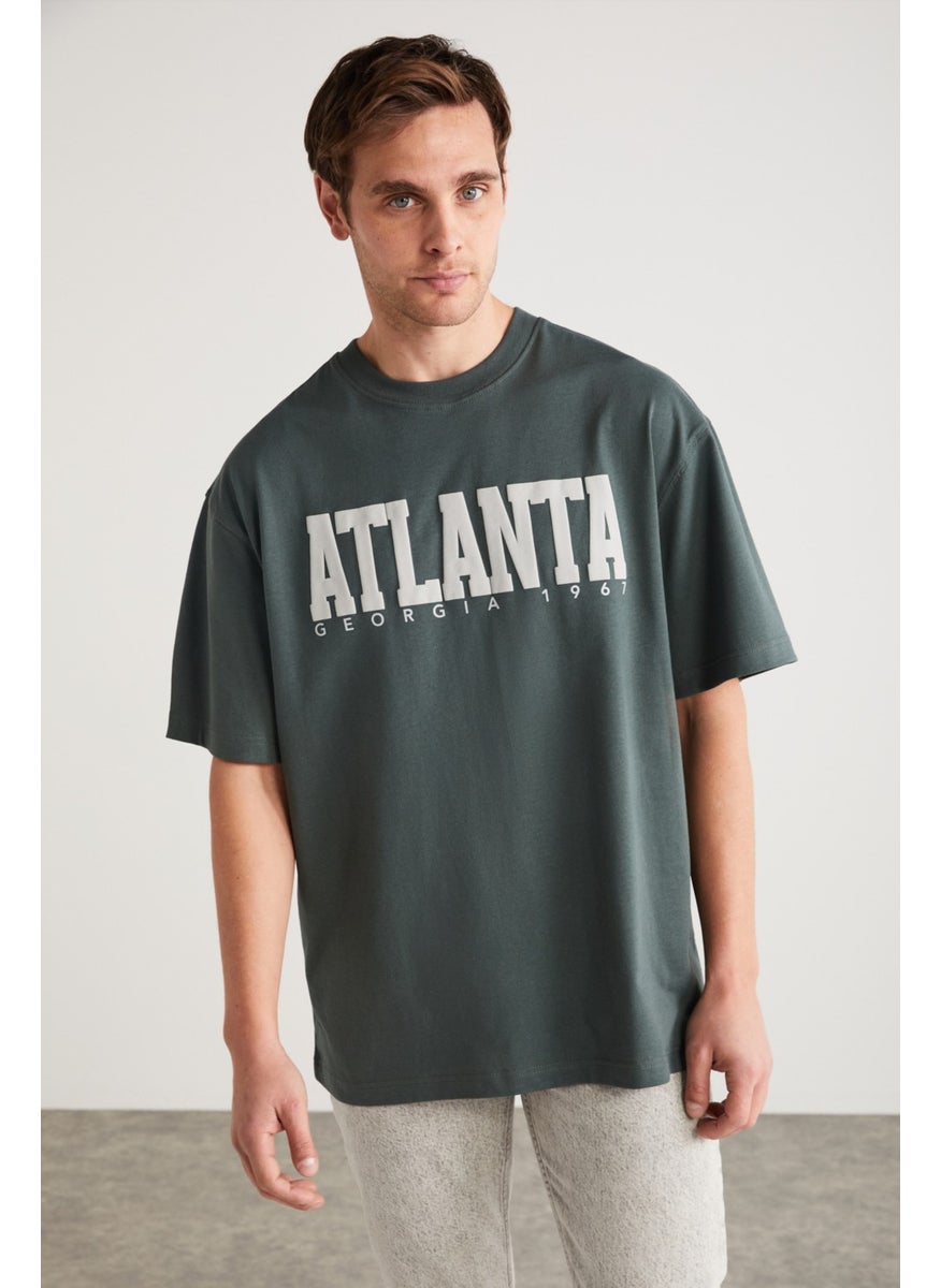 Atlanta Men's Cotton Short Sleeve Printed Green T-Shirt