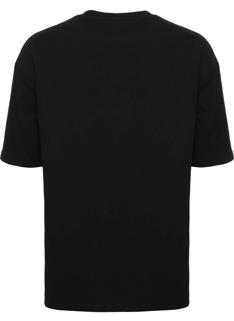 Pasto Men's Embroidered Oversize Black T-Shirt