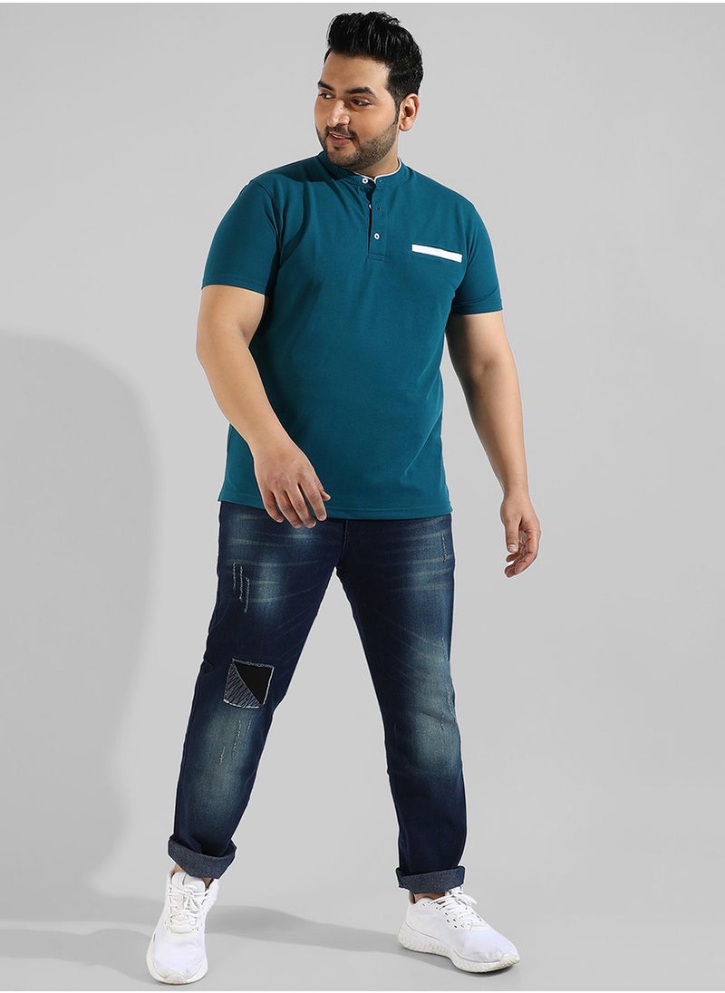 Men's Solid Blue Regular Fit Casual T-Shirt