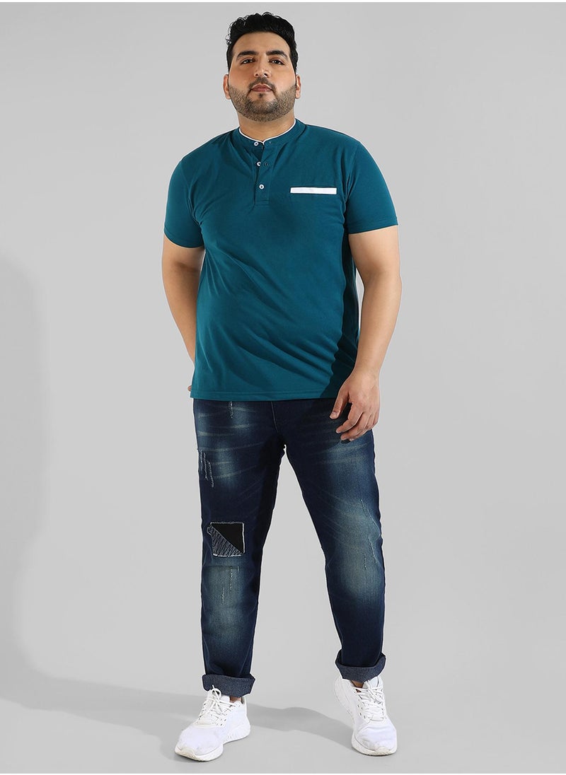 Men's Solid Blue Regular Fit Casual T-Shirt