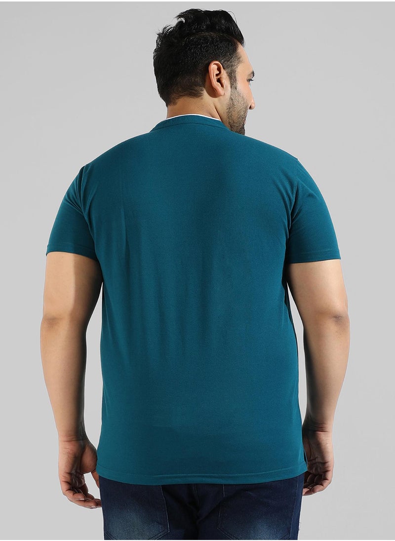 Men's Solid Blue Regular Fit Casual T-Shirt