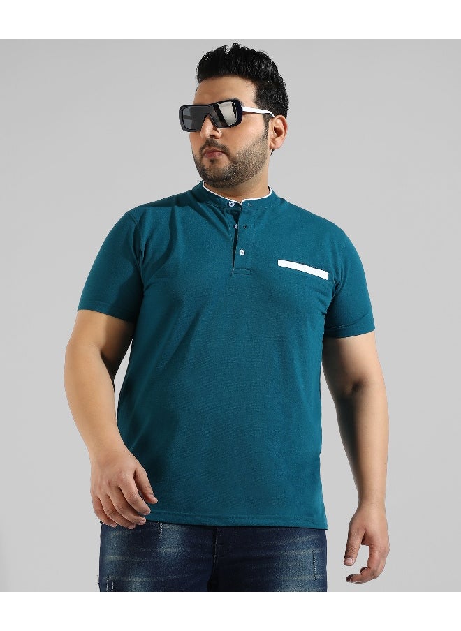 Men's Solid Blue Regular Fit Casual T-Shirt