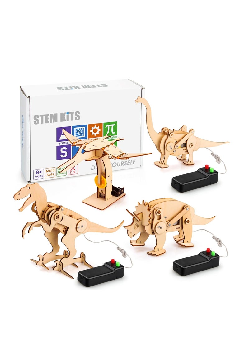 4 Pack Dinosaur Toys for Kids 8-12, STEM Kits, Boys Toys Age 8-10, 3D Wooden Puzzle Robotic Model, Educational Science Building Projects Crafts, Gifts for Boys Girls 8 9 10 11 12 Years Old