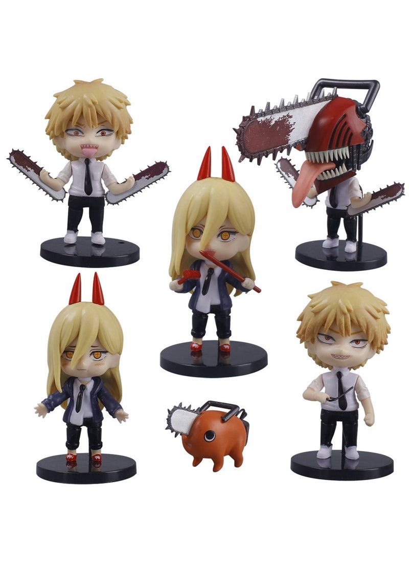 Set of 6 Anime Chainsaw Man Action Figure Height 11cm, Pochita Figure, Collectible Model Statue Figure Toy, High Quality Cartoon Figure Toy Suitable For Car and Table Decoration