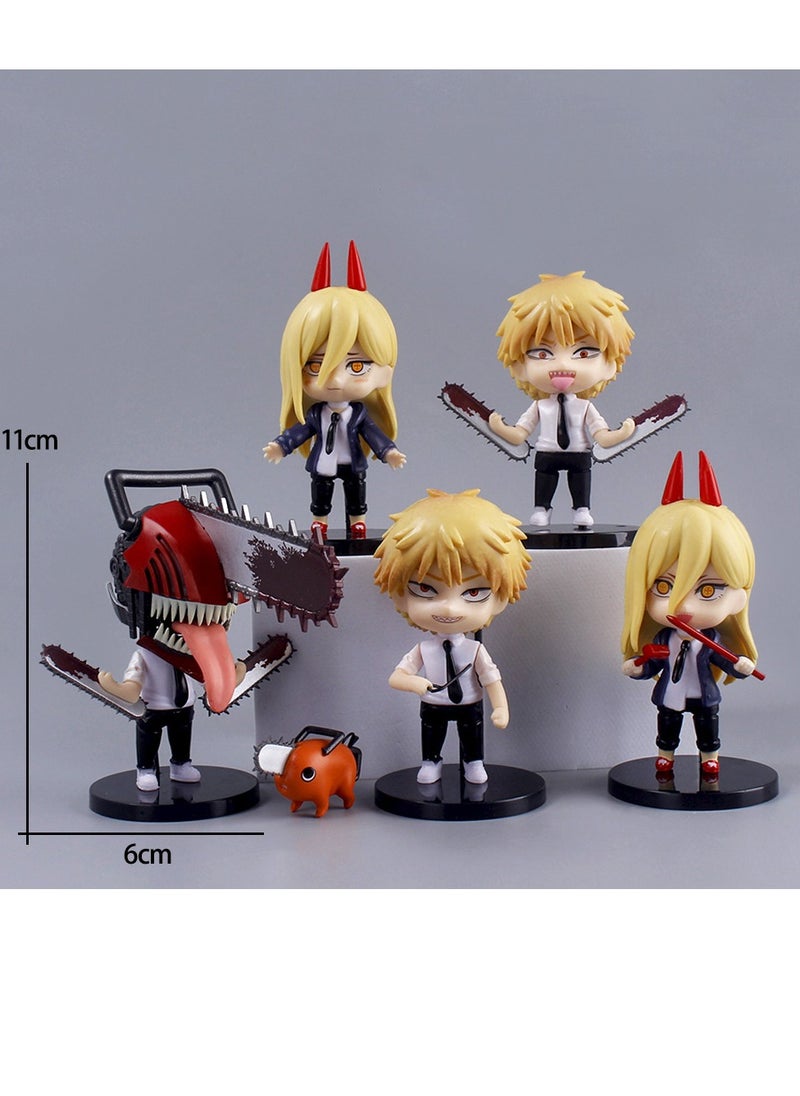 Set of 6 Anime Chainsaw Man Action Figure Height 11cm, Pochita Figure, Collectible Model Statue Figure Toy, High Quality Cartoon Figure Toy Suitable For Car and Table Decoration