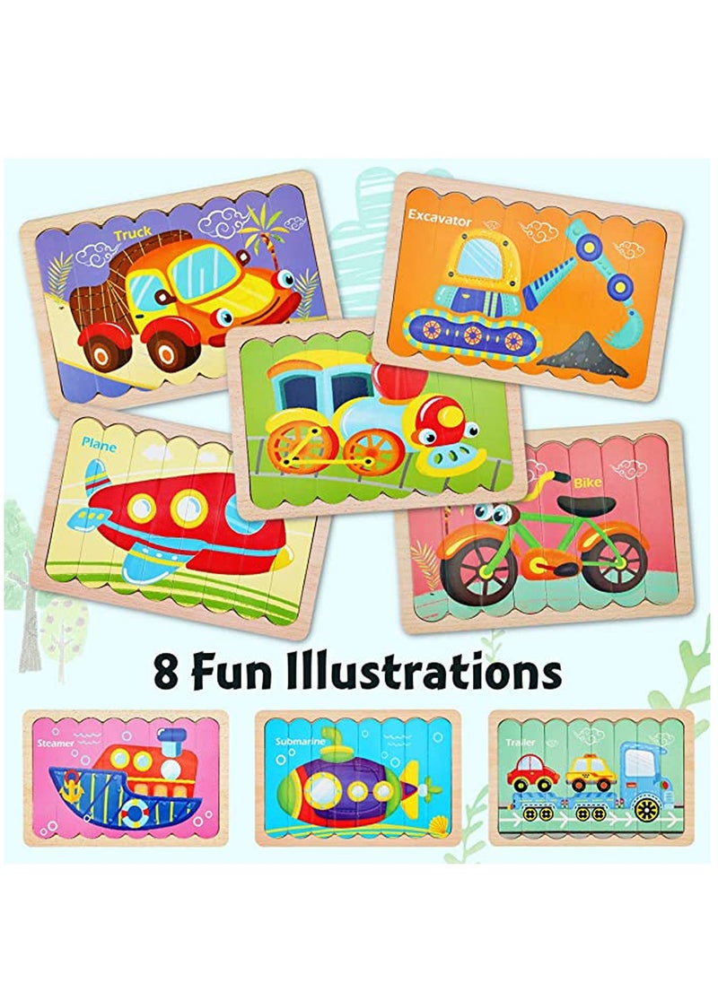 Vehicles Wooden Jigsaw Puzzles Pattern Blocks Sorting and Stacking Toys Peg Puzzle Preschool Montessori Educational Toys for Toddlers Kids Boys Girls Age 3+ Years Old