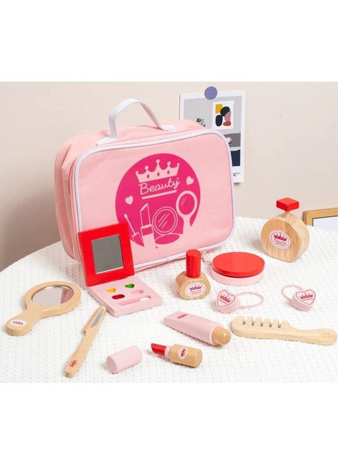 Wooden Kids Girls Beauty Fashion Cosmetics Makeup Toy Set With Bag