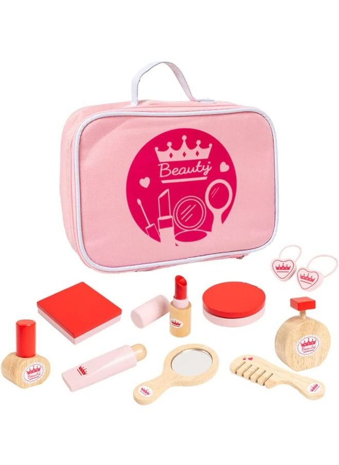 Wooden Kids Girls Beauty Fashion Cosmetics Makeup Toy Set With Bag