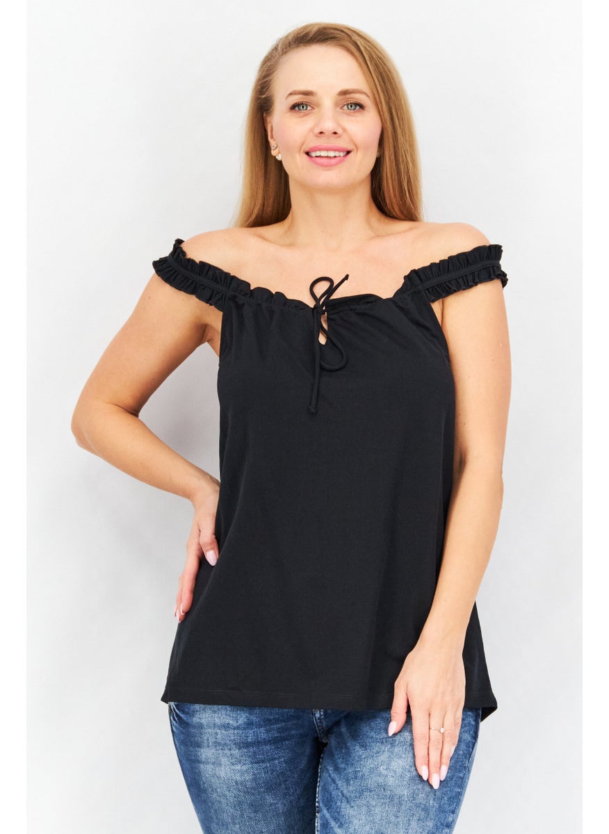 Women Off Shoulder Plain Bardot Top, Black