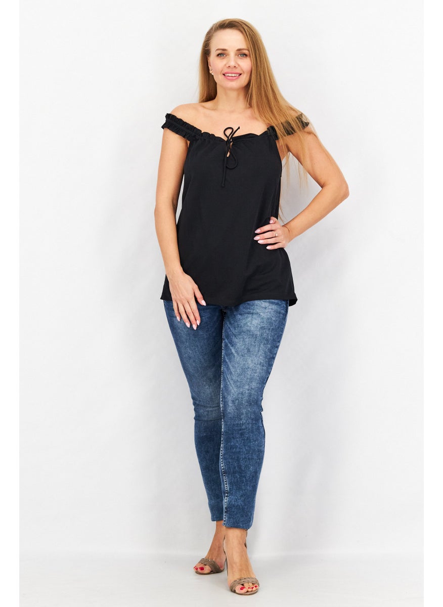 Women Off Shoulder Plain Bardot Top, Black