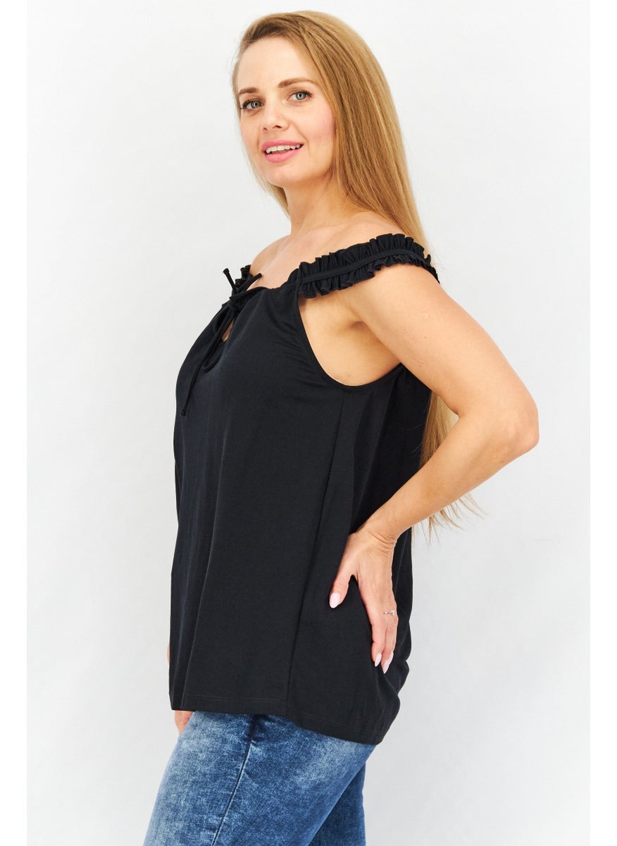 Women Off Shoulder Plain Bardot Top, Black