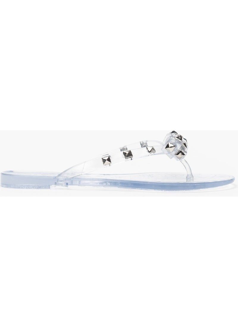 Echo Transparent Matte Stone Detail Bow Flat Sole Women's Slippers