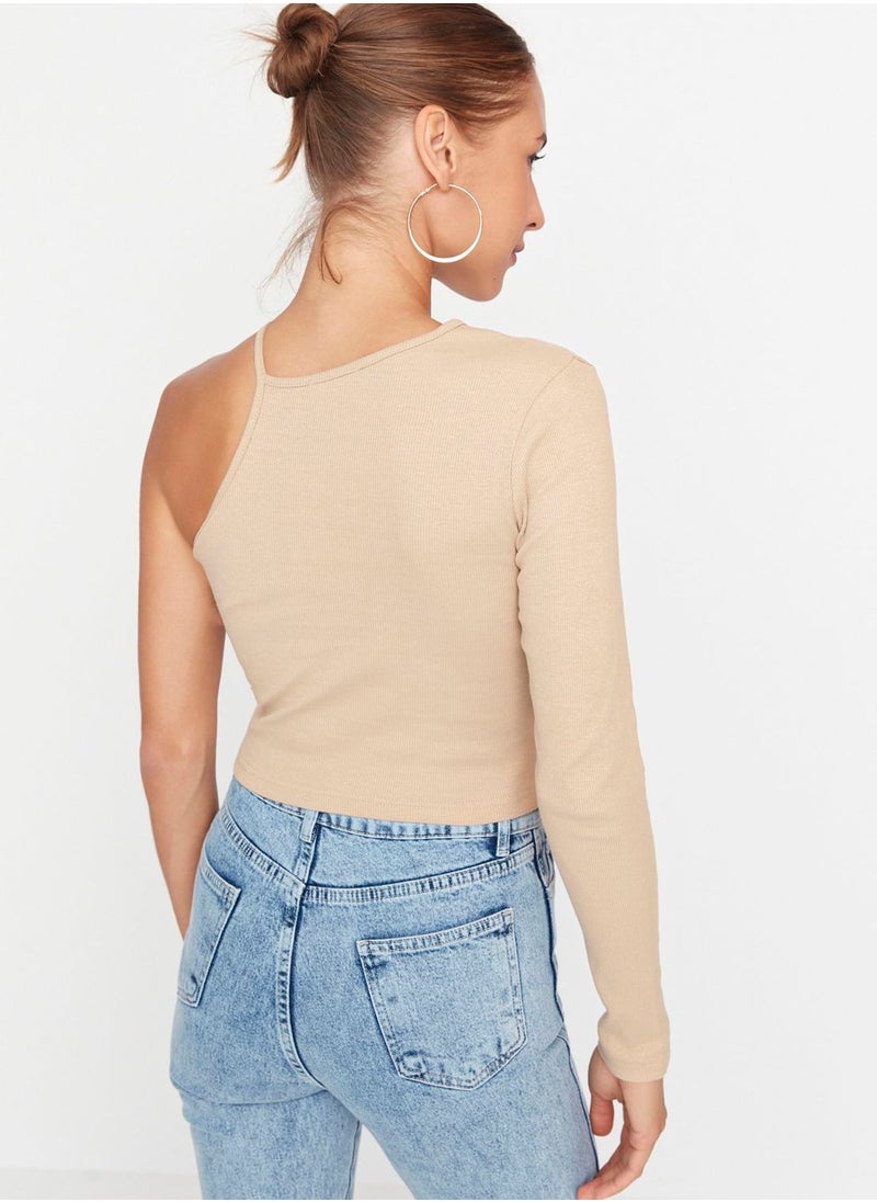 One Shoulder Knitted Crop Top