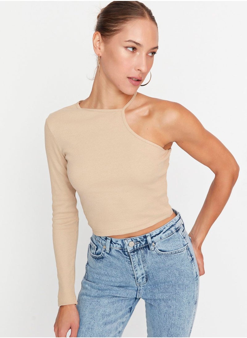 One Shoulder Knitted Crop Top