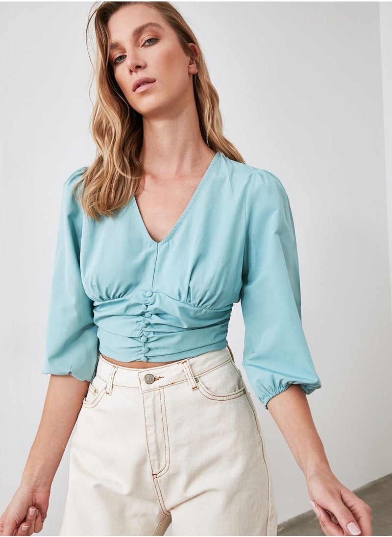 Button Detail Crop Top