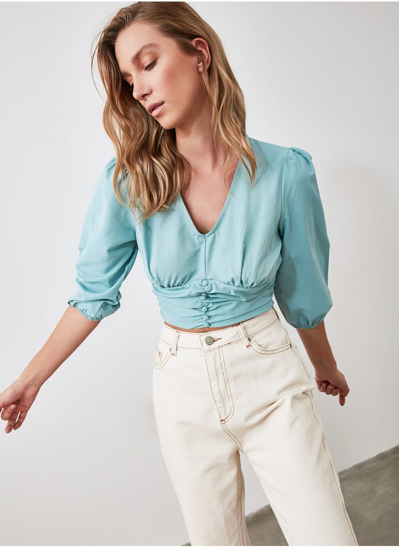 Button Detail Crop Top