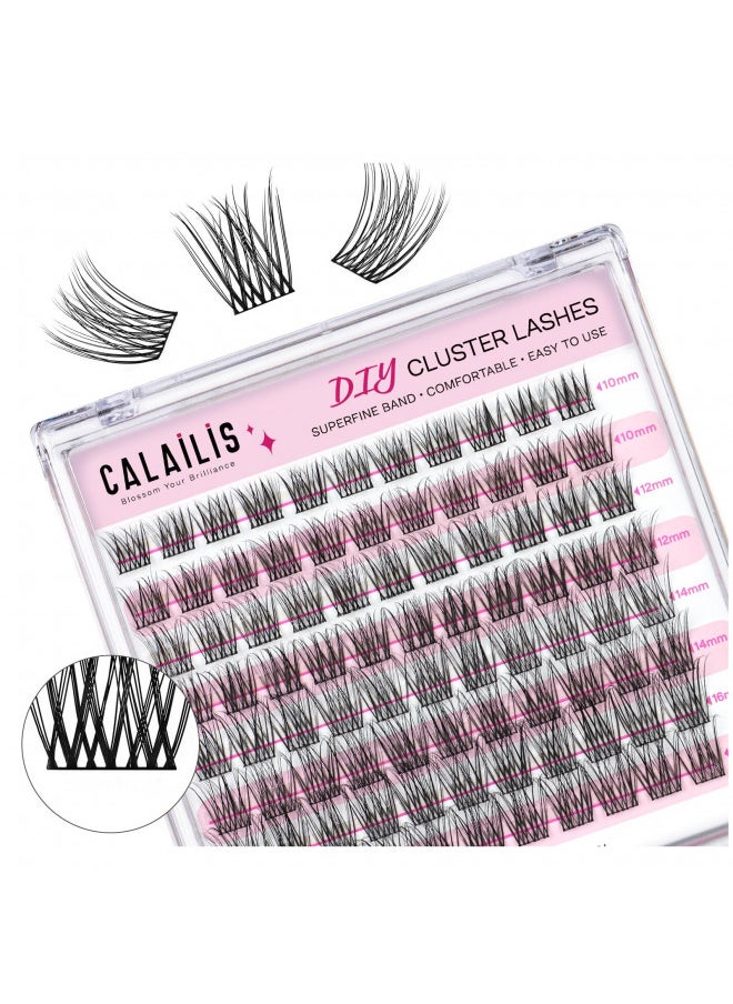 CALAILIS Lash Clusters DIY Lash Extensions 88Pcs D Curl Cluster Lashes Natural Look Eyelash Clusters Reusable Wispy Individual Lashes Super Thin Band and Soft (HD15, D-10-16MIX)