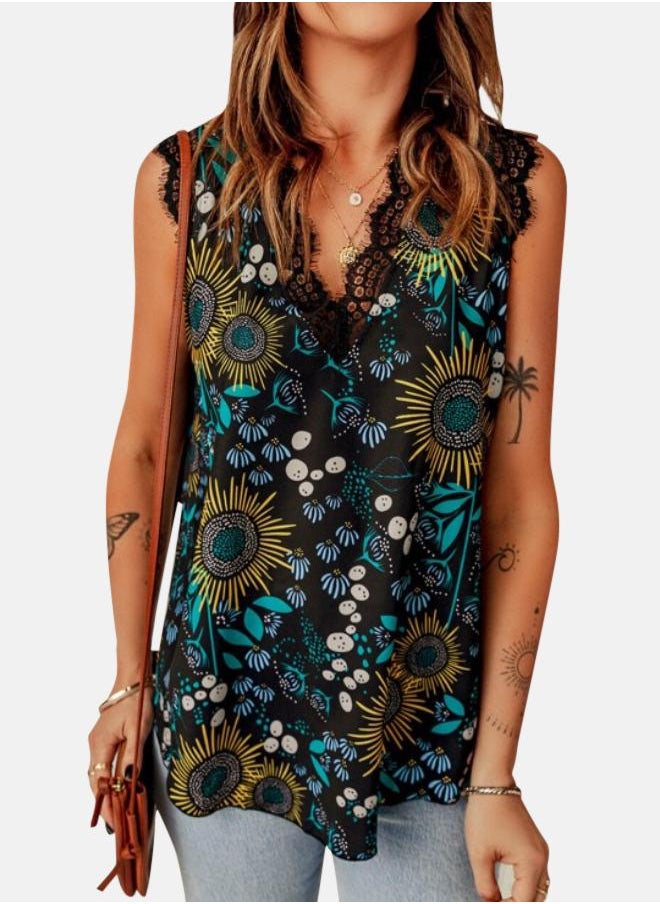 Black Floral Print Top