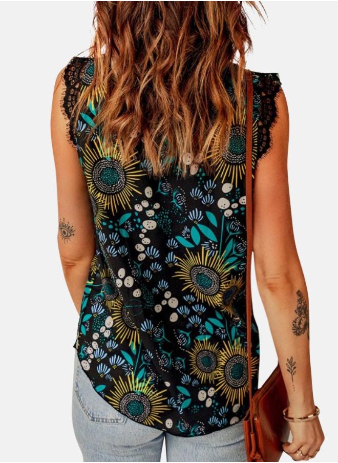 Black Floral Print Top