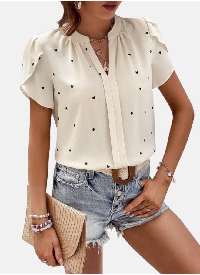 Cream Graphic Print Top