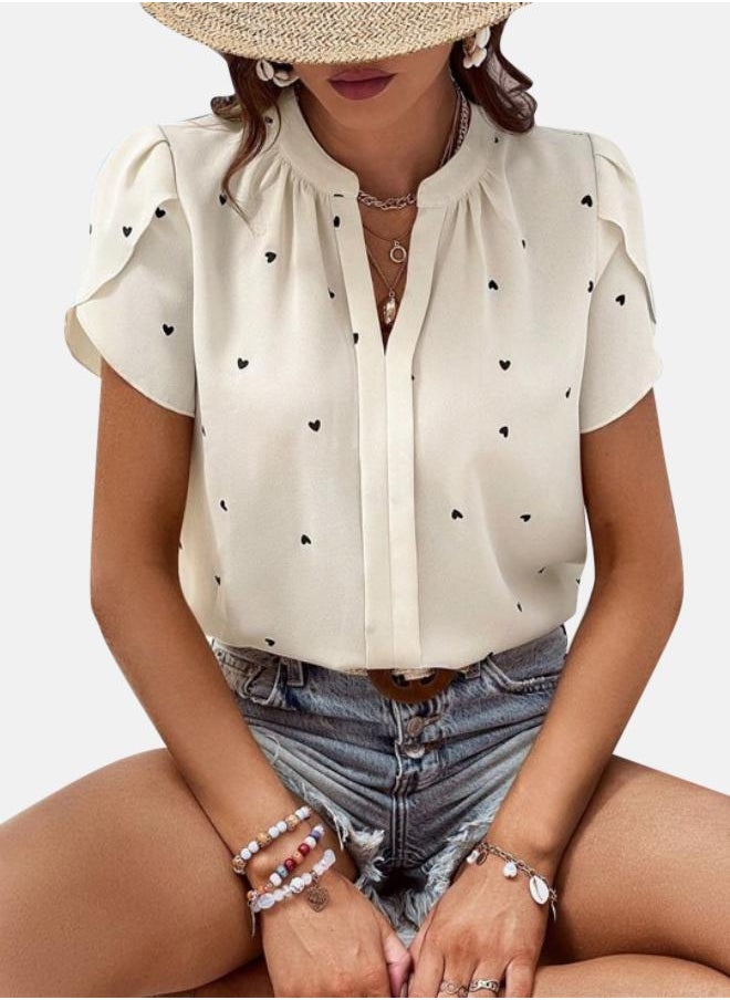 Cream Graphic Print Top