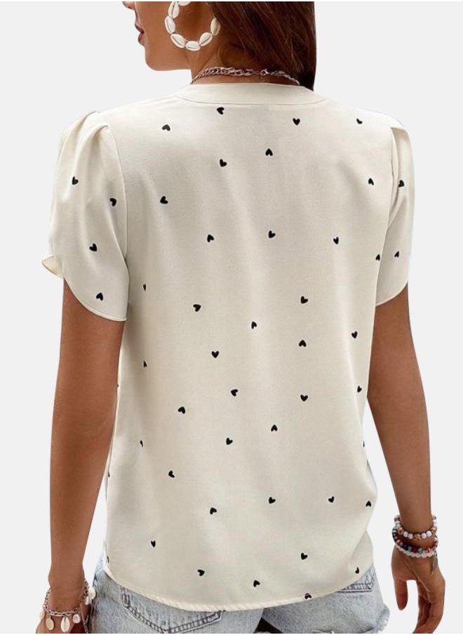 Cream Graphic Print Top