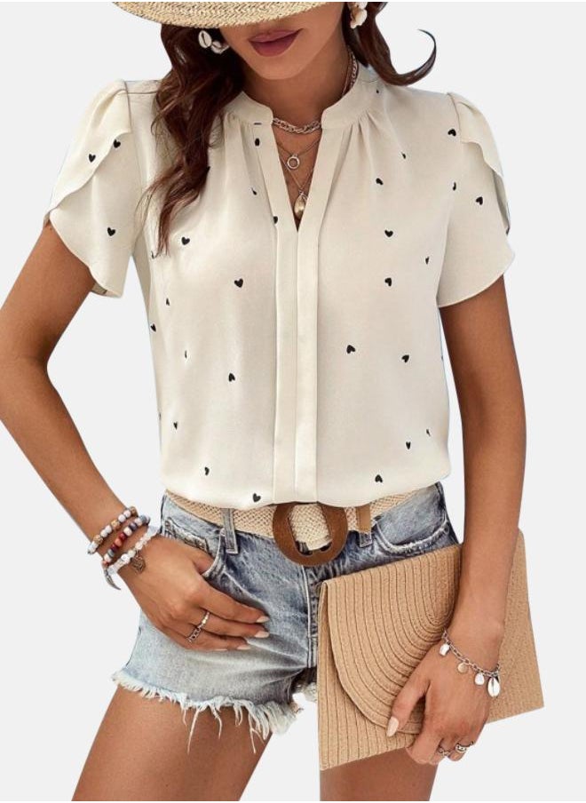 Cream Graphic Print Top