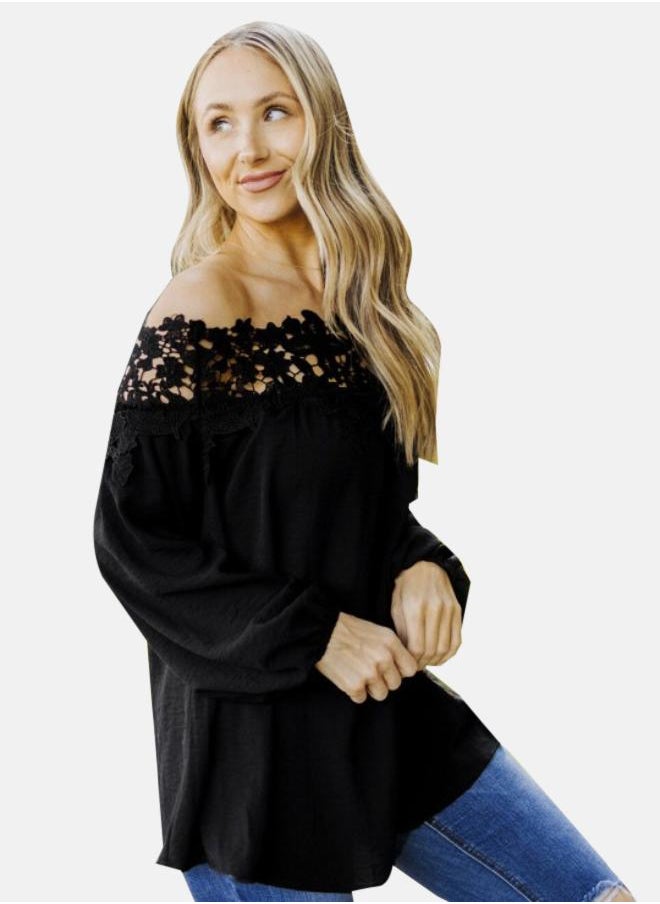 Black Blooming Lace Off The Shoulder Top