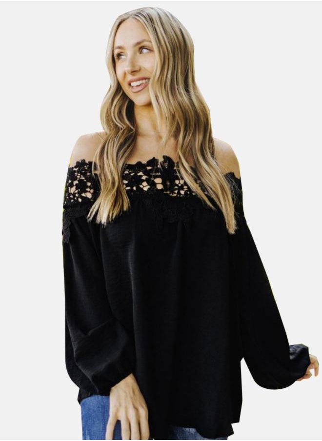 Black Blooming Lace Off The Shoulder Top