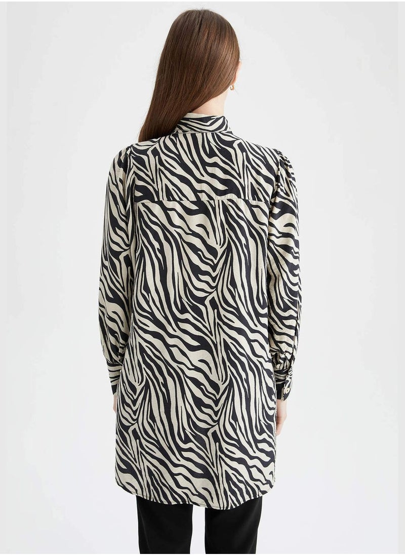 Regular Fit Long Sleeve Zebra Printed Shirt Tunic