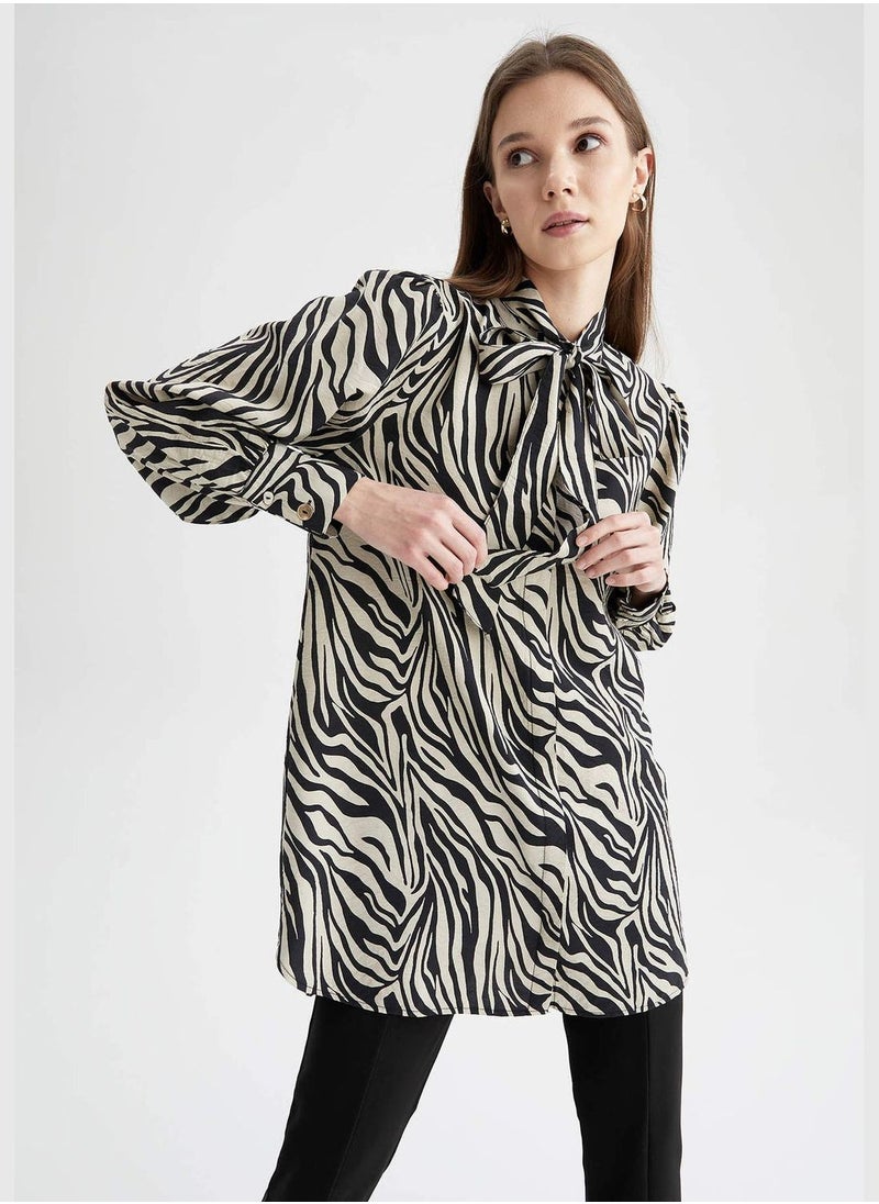 Regular Fit Long Sleeve Zebra Printed Shirt Tunic