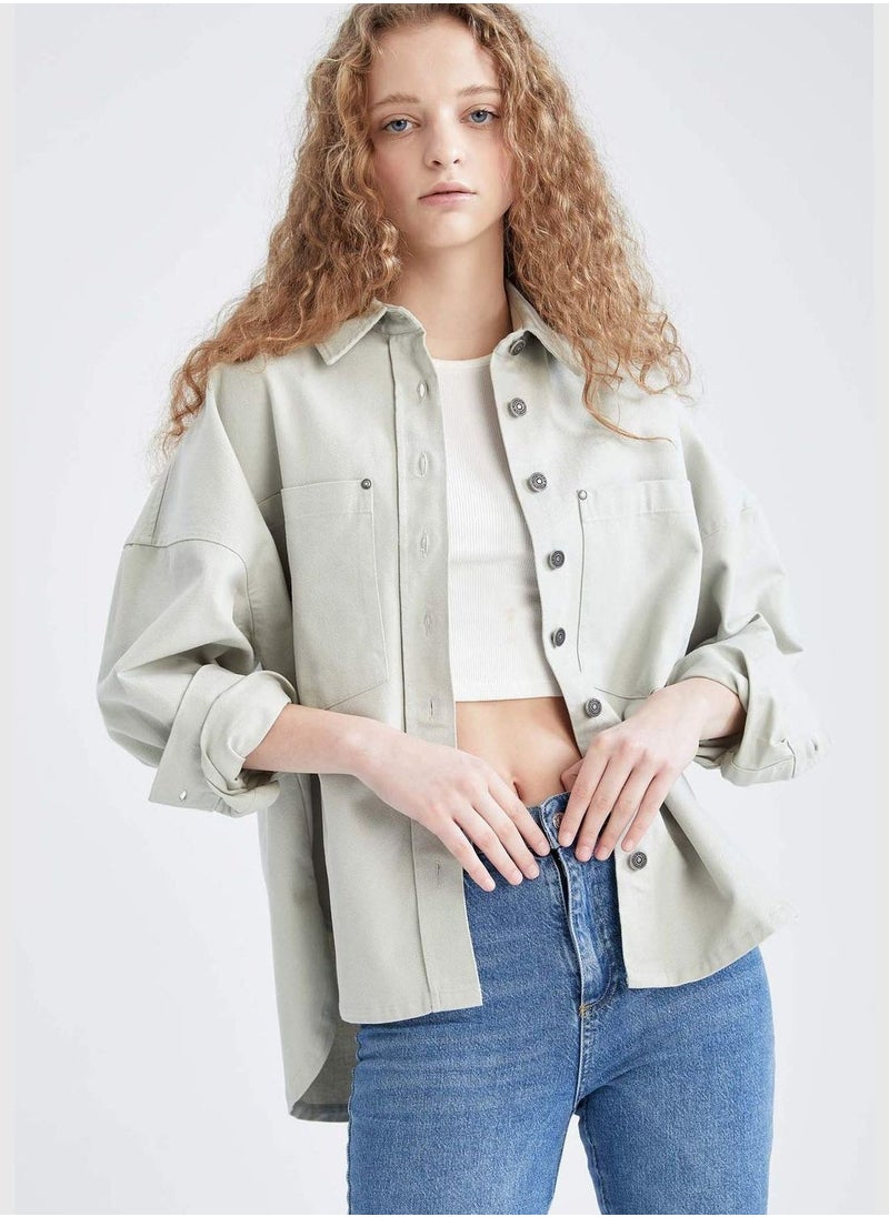 Oversized Long Sleeve Gabardine Shirt