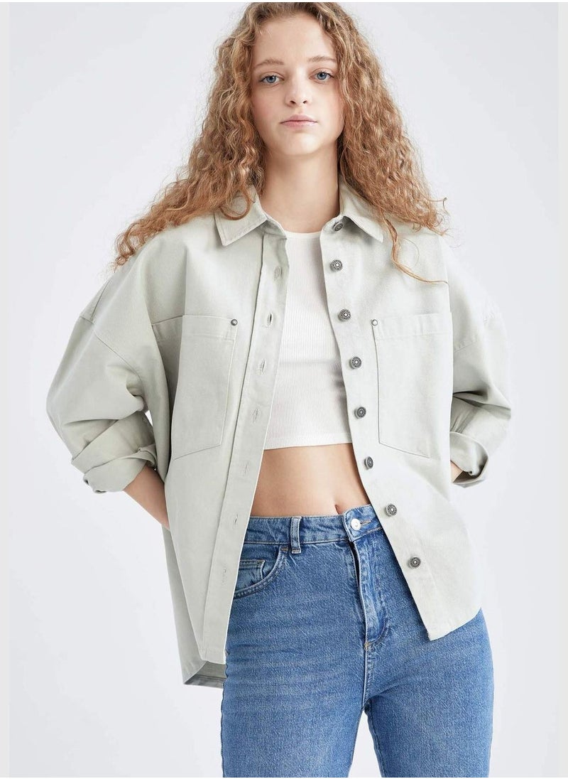 Oversized Long Sleeve Gabardine Shirt