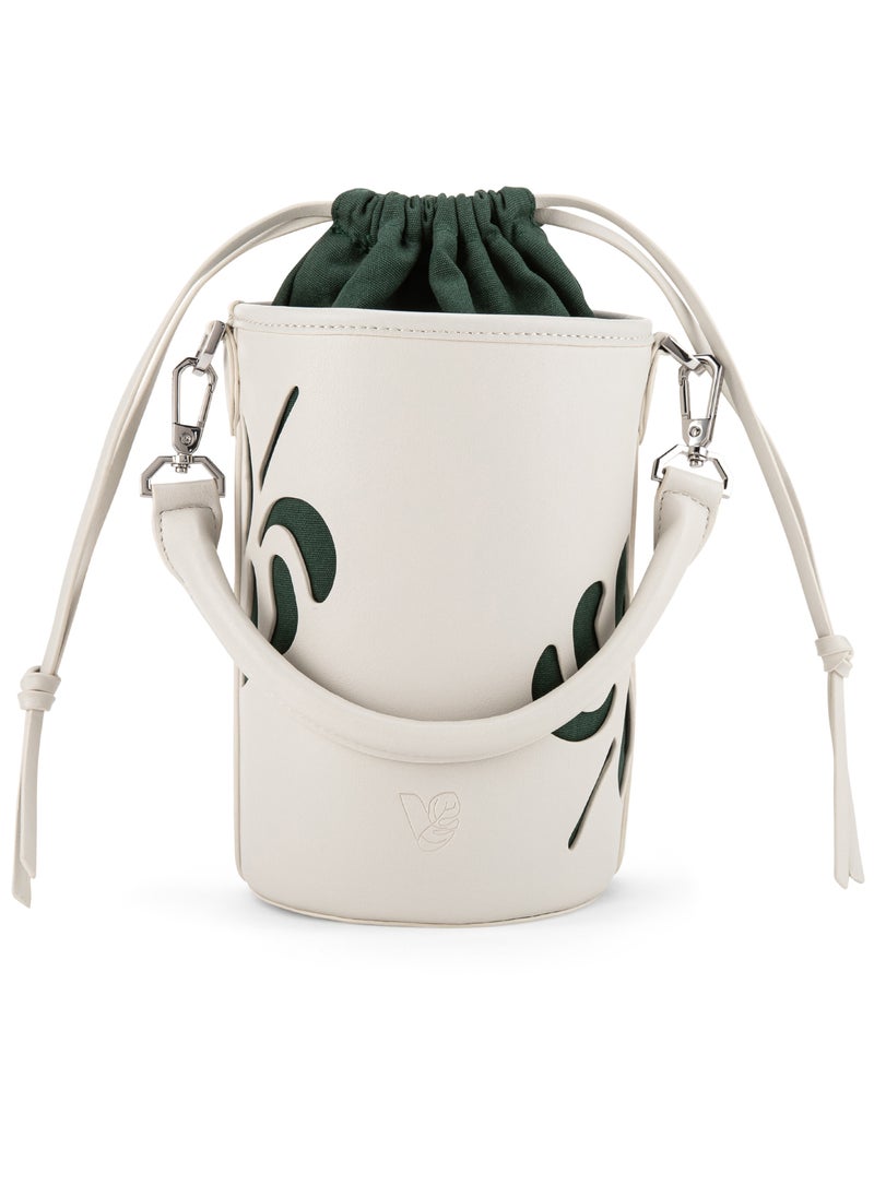 Bucket Bag in White Made From 2 Bamboo Stems