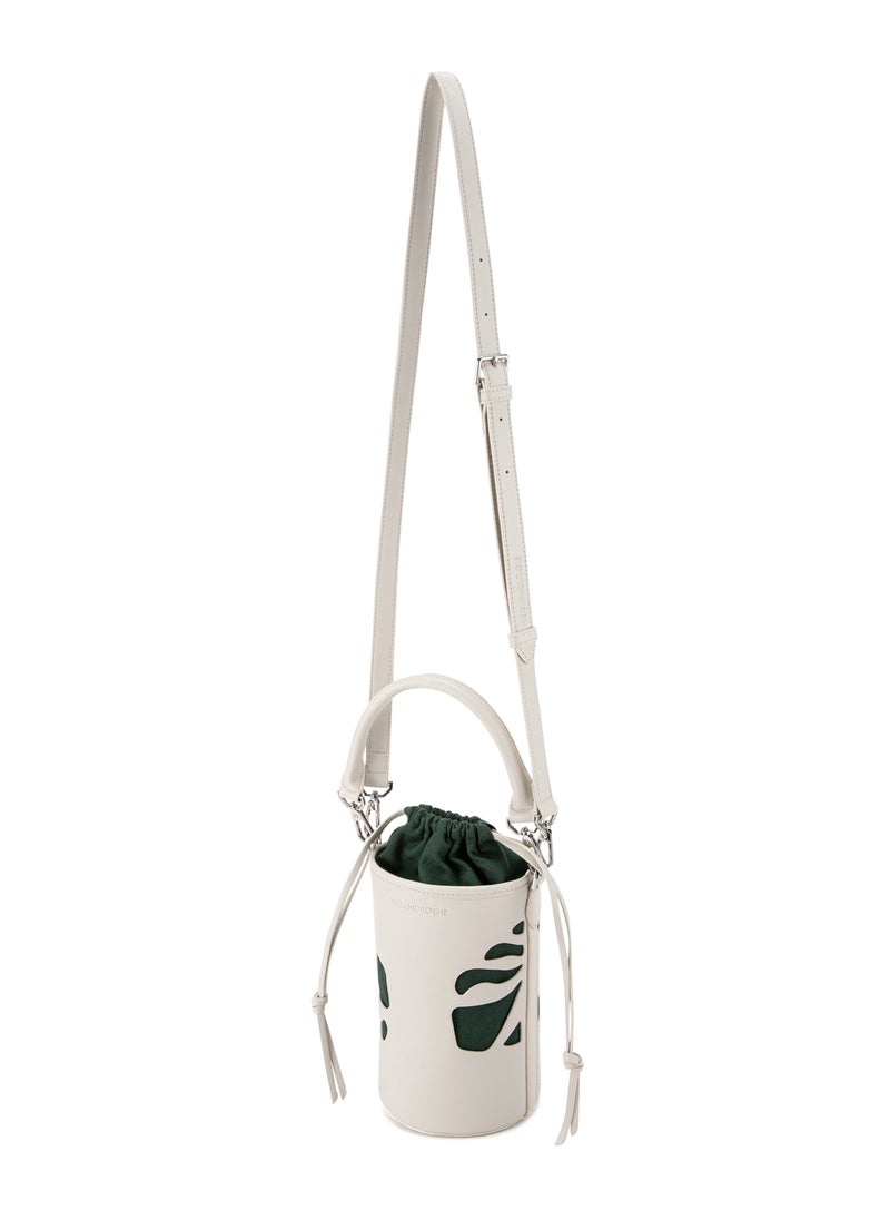 Bucket Bag in White Made From 2 Bamboo Stems