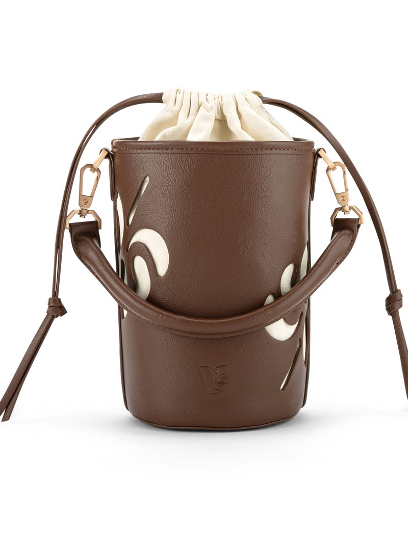 Bucket Bag in Brown Made From 2 Bamboo Stems