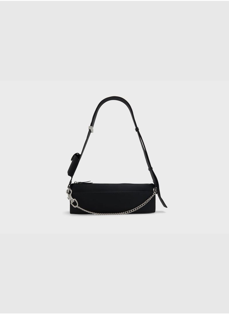 Gaiia Plain Shoulder Bag with Detachable Chain