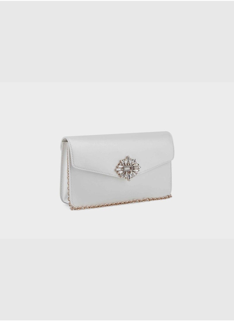 Caroline Flap Clutch White