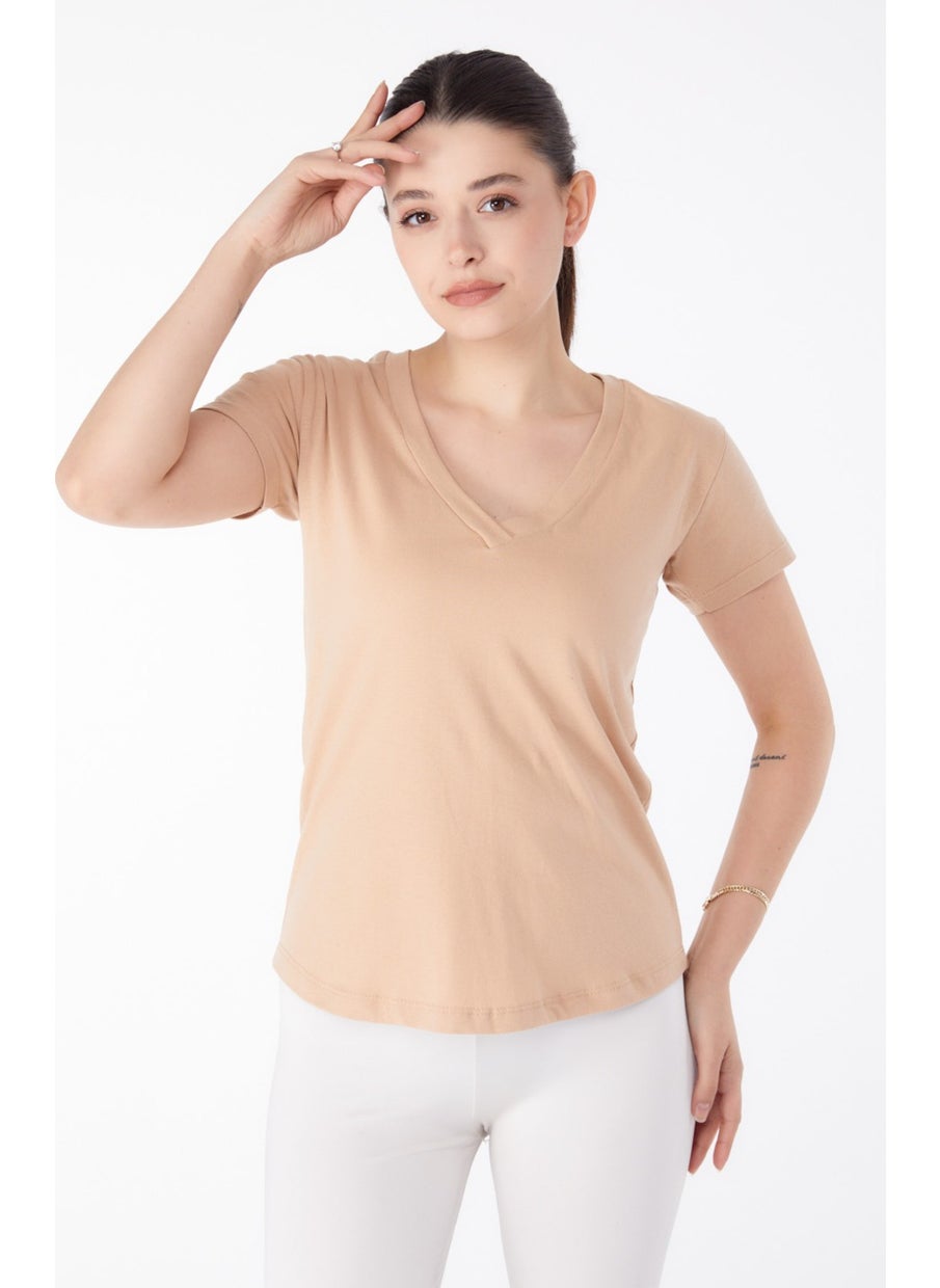 Plain Medium Women's Mink V Neck T-Shirt - 25326