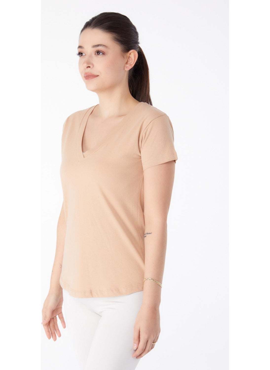 Plain Medium Women's Mink V Neck T-Shirt - 25326