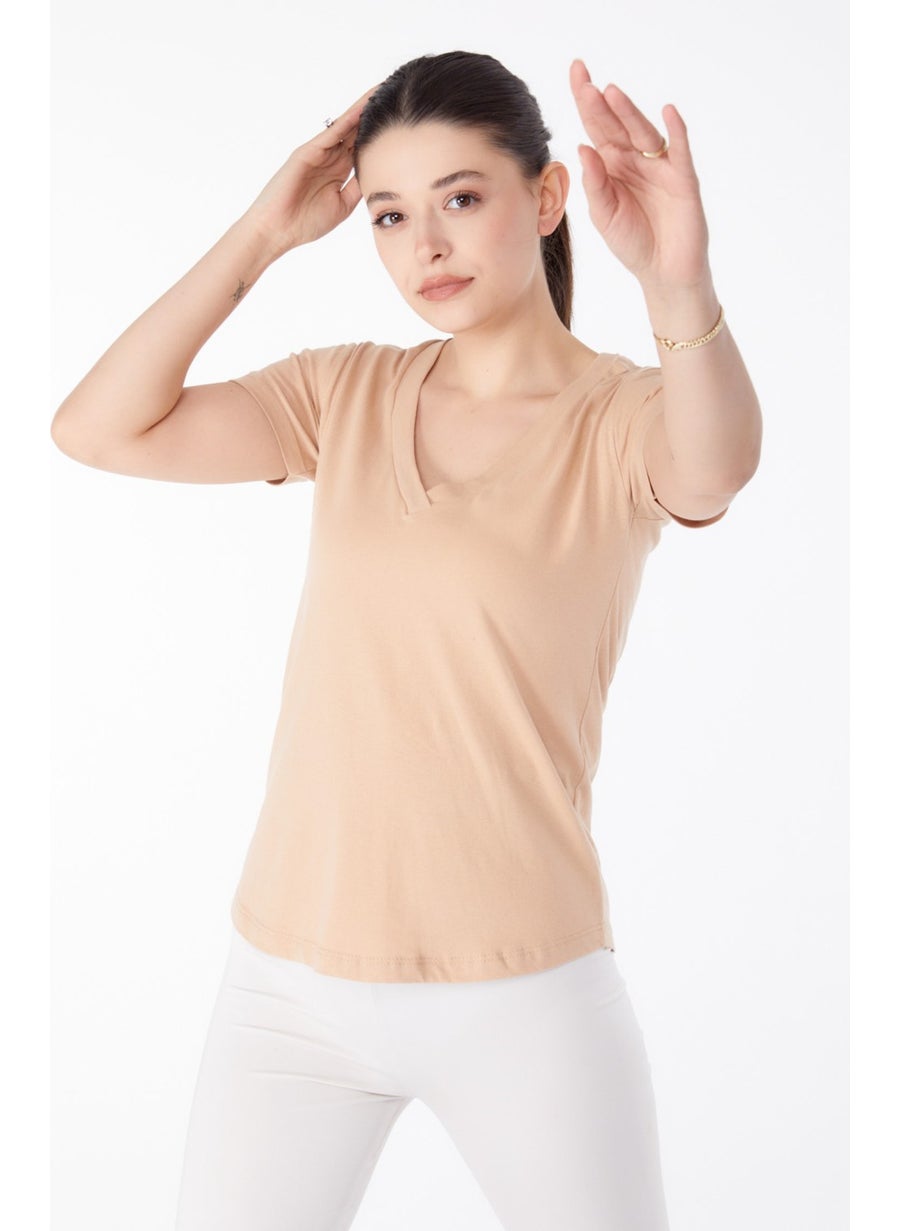 Plain Medium Women's Mink V Neck T-Shirt - 25326