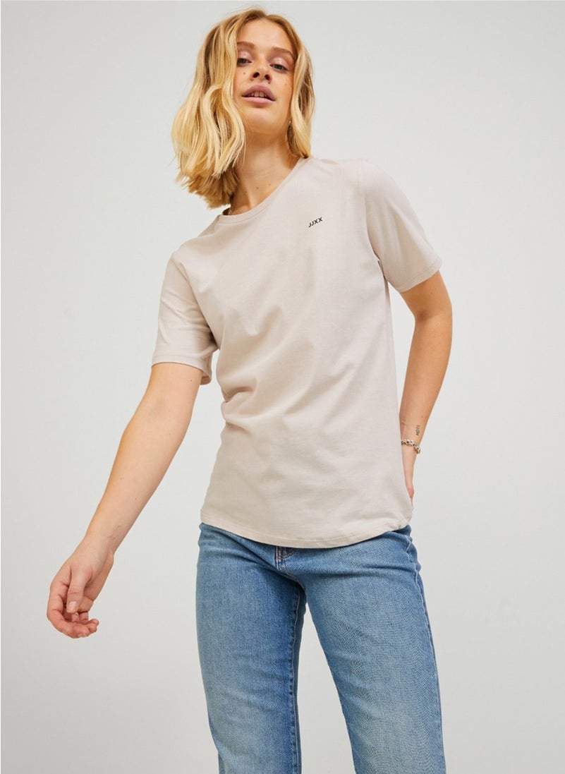 Crew Neck Cream Women's T-Shirt 12206974