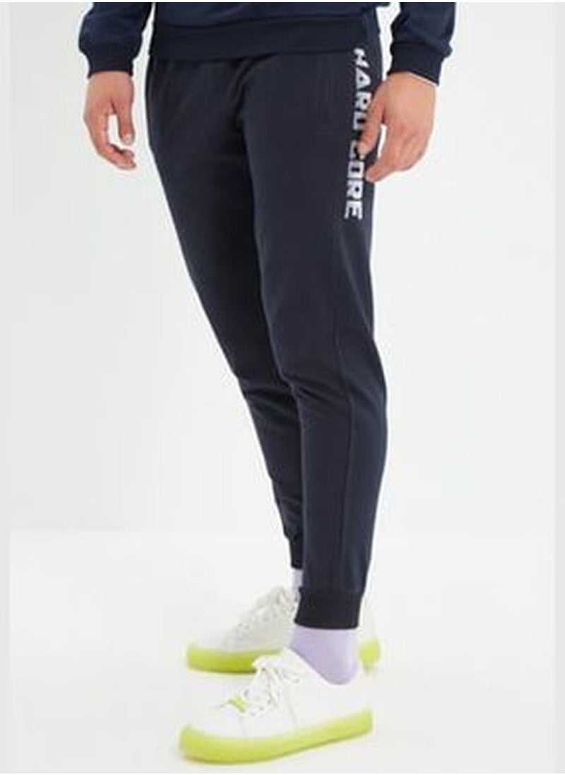 Navy Blue Men's Regular Fit Printed Sweatpants with Rubber Legs TMNAW22EA0254.