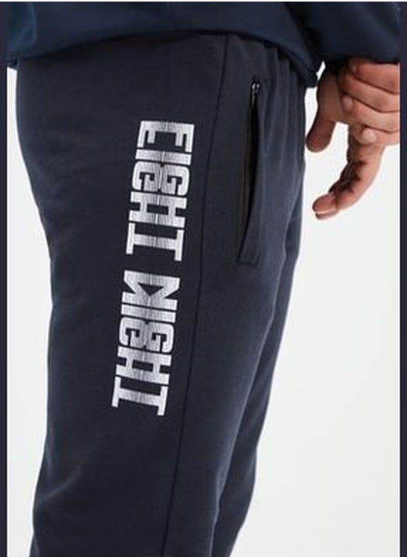 Navy Blue Men's Regular Fit Printed Sweatpants with Rubber Legs TMNAW22EA0254.