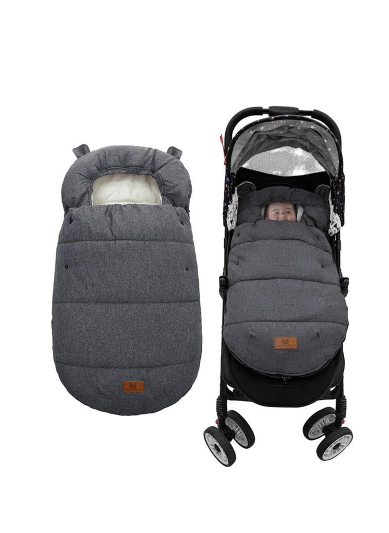 Universal Stroller Footmuff - Warm, Waterproof & Windproof Sleeping Bag With Sherpa Lining & Fleece Hood, Machine Washable For Winter Comfort